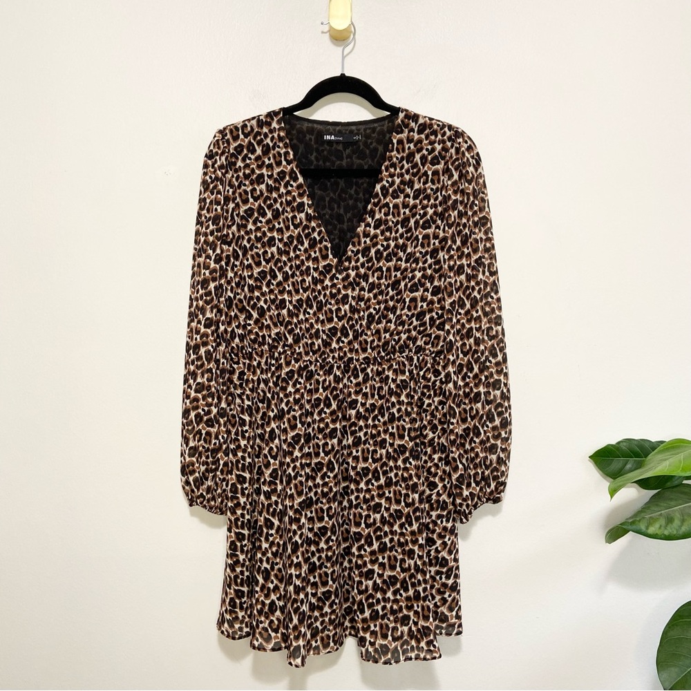 INA Cheetah V-Neck Long Sleeve Mini Dress